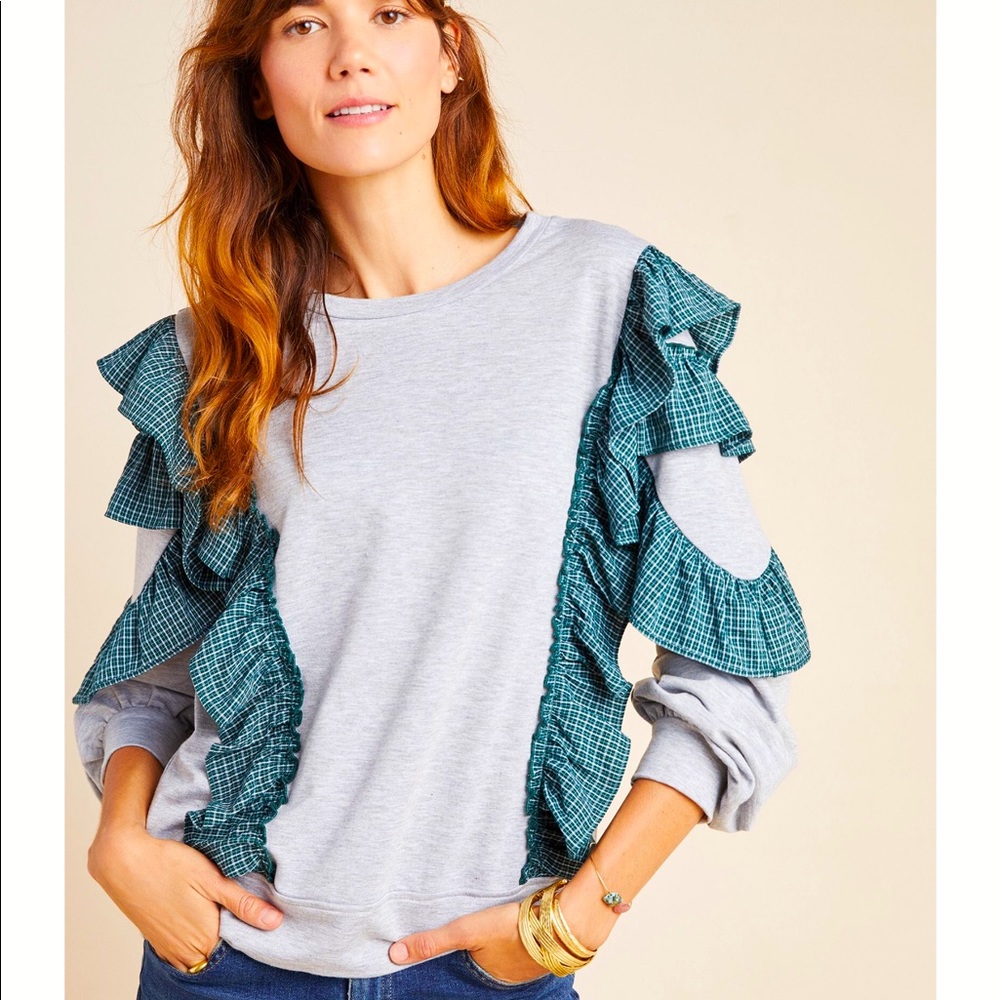 Anthropologie Ruffled Sleeve Sweatshirt